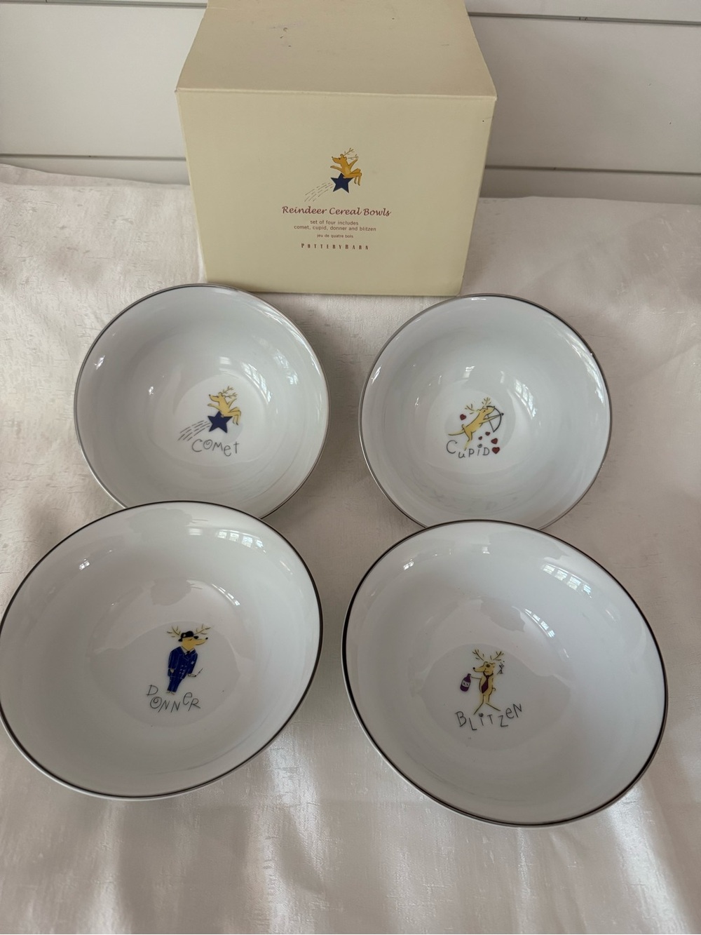 Vintage Pottery Barn Reindeer Cereal Bowls - Set of 4